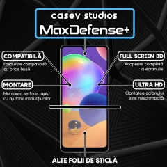 Folie Sticla CASEY STUDIOS pentru Samsung Galaxy A31, Full Glue, Duritate Militara, Ultra HD, Protectie Profesionala Ecran 3D, Anti Zgarieturi, Anti Amprente, Anti Socuri, Margini Negre Negru