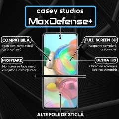Folie Sticla CASEY STUDIOS pentru Samsung Galaxy A71 4G / A71 5G / M51 / Note 10 Lite, Full Glue, Duritate Militara, Ultra HD, Protectie Profesionala Ecran 3D, Anti Zgarieturi, Anti Amprente, Anti Socuri, Margini Negre Negru