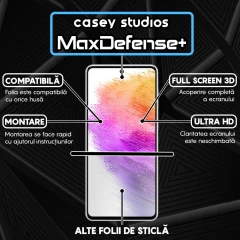 Folie Sticla CASEY STUDIOS pentru Samsung Galaxy A73 5G, Full Glue, Duritate Militara, Ultra HD, Protectie Profesionala Ecran 3D, Anti Zgarieturi, Anti Amprente, Anti Socuri, Margini Negre Negru